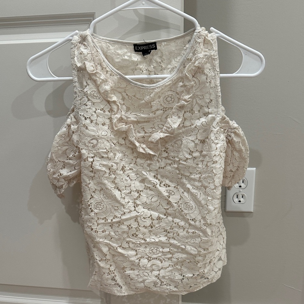 Express Women's Ivory Lace Cold Shoulder Blouse